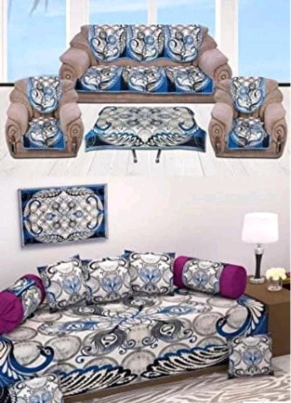 Combo Of Trendy Stylish Sofa Covers and Diwan Set with Table Cove - Free Size, Chenille, Multipack:1